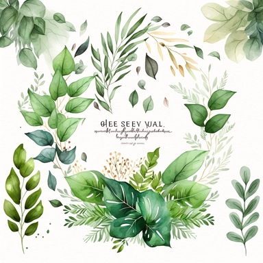 green Leaves, wedding Greenery Watercolor Clipart