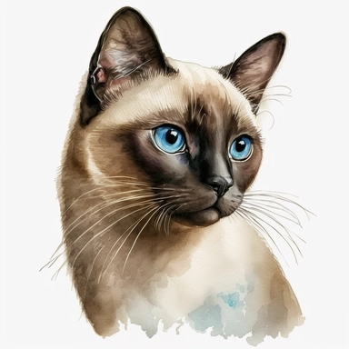 watercolor cute Tonkinese cat clipart, white background,