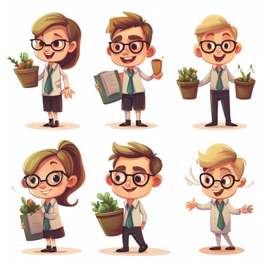 cartoon, set of cute teacher day clipart,adorable, highest resolution and on white background. solid edges and clear clipart
