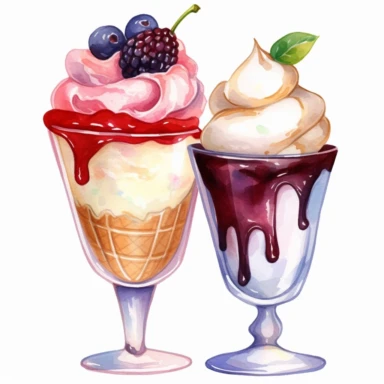 Ice Cream Glass Watercolor Sublimation Clipart, Clipart, white background, no watermark, no text, no word,