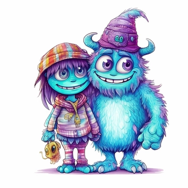 Cute Beautiful Couple Monster Sublimation Clipart,Cartoon, hyper realistic, intricate detail, illustration style,high solution,on the white background