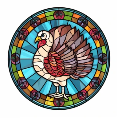 round stained glass turkey clipart, white background