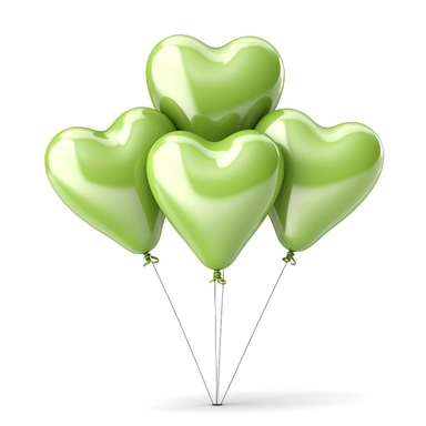 illustration of a group of heart shape light green balloons against white background, beautiful, white background, clipart, PNG pure white background, high resolution, best quality, unreal engine 5