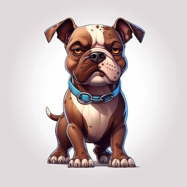 AMERICAN BULLY CLIPART, CARTOON, VECTOR, STRONG DOG, MUSCLE, AMERICAN BULLY MINI, EXOTIC BULLY, color dog chocolate and white ASPHALT, ULTRA RESOLUTION , 4k, high resolution, 3d