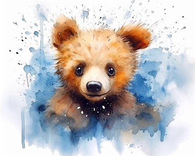 baby bear , a watercolor clipart set, in the style of cyril rolando, patricia piccinini, robert hagan, witty and clever cartoons, wildlife photography, contest winner, texture-rich canvases