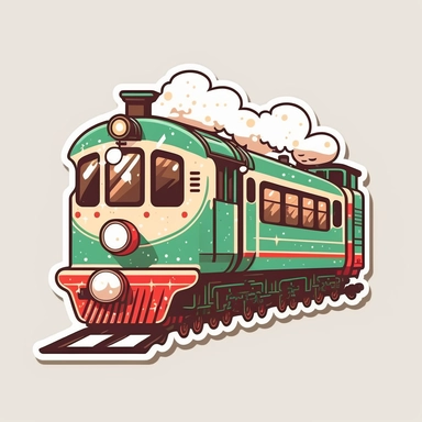 vector sticker design, anime style Christmas Train clipart, white background, flat colors
