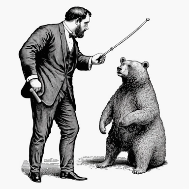 victorian clip art, science diagram, man with baseball bat hitting a bear in the head, black and white, line drawing