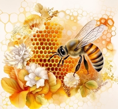 bee hive watercolor clip art images, honey, honeycomb, in the style of intricate, delicate flower and garden paintings, igor zenin, luxurious fabrics, kitty lange kielland, white and amber, stock photo, multi-layered collages