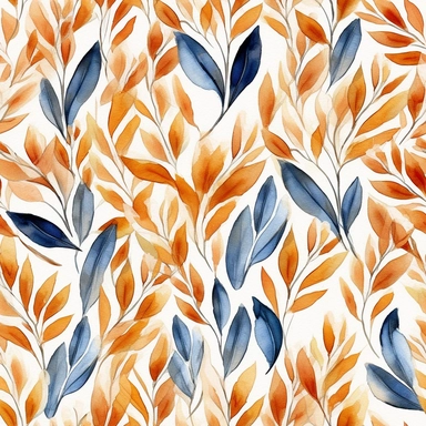 autumn leaves pattern watercolor floral watercolor pattern clip art free download, in the style of light indigo and brown, mosaic-like patterns, dark yellow and light brown, attention to fur and feathers texture, 3840x2160, hand-coloring, light gray and dark brown