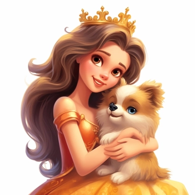 a charming clipart portraying a cute princess embracing her furry friend with meticulous attention to detail, celebrating the power of love and friendship, digital painting, aesthetic, 8k, white background