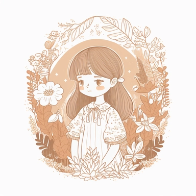 Unique little cute bueautifull cottagecore Girl, portrait, Clipart on white background, character design, Coloring pages, vector, clipart, 8k, line art, sacred geometry, minimal, png, transparent background, In the style of Ryo Takemasa, xuan loc xuan, Lisa Audit, Anastasia Suvorova, ultra - detailed, best quality, well composed, viral, high definition, super simple, print on demand, Coloring page and sheet of paper or digital image that are designed to be colored in with pencils, markers, or ot
