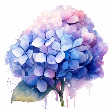 isolated clipart on a white background of a watercolor beautiful flowers Hydrangea illustration, in the style of zbrush, storytelling, mashup of styles, in the style of daniel f. gerhartz, transcendent, nikon d850, art of burma, captures the essence of nature, in the style of organic forms and patterns, expansive skies, hyper-detailed illustrations, i can't believe how beautiful this is, lively colors