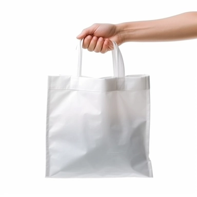 Hand holding cloth Bag with clipping path isolated on white ,the cloth bag should be insanely detailed