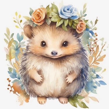 I would love a charming watercolor clipart illustration showcasing the undeniable adorableness of a hedgehog in a full body character portrayal. The illustration should be created in a soft pastel watercolor style, capturing all the intricate details of the hedgehog's features and its endearing expression with crystal-clear high focus. Please provide a very high-quality ultra HD 16K image on a solid white background, allowing the viewer to appreciate the fine watercolor textures and the hedgehog