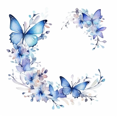 cute watercolor butterflies ion intertwined branches, clipart, white background, page border style--q2--v5.1--s1000