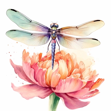 a watercolor clipart of a dragonfly on a flowe