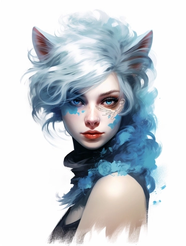 avatar character with a cat face, clipart png, realistic, digital painting, WHITE BACKGROUND, fantasy style, realistic, painting, watercolor, 8k, ultra details,