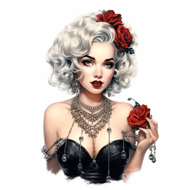 beautiful stunning pretty vintage burlesque girl, elegant corsets and jewles, burlesque stuff,paint art style, clipart, white background, superrealistic, one of a kind
