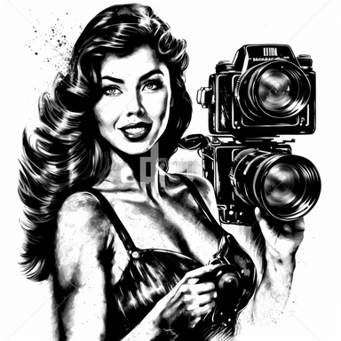 film noir theme, pin up girl clipart in a modern photography style, free-spirited and natural feel, white background, scalable vector format, highly detailed textured 8k