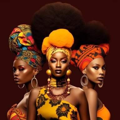 Eye-catching collage of black women in Pop Art style, featuring diverse hairstyles, fashion, and bold makeup, high-quality, clipart, empowering, vibrant, unique