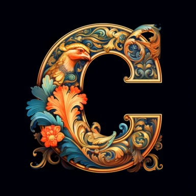 Art Nouveau illuminated initial, letter C , Clipart Bundle Mystical Illustration Fantasy Novel Clipart Magic, C, white background, png, third letter of alphabet