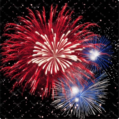hd clipart individual red white blue fireworks pictures, black background,