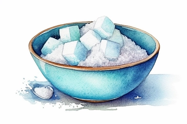watercolor clipart of granulated sugar in a bowl, hand drawn, 45 degree arc shot, on white background, 4k, spaced out