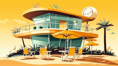 Beach Coffee shop clipart light yellow retro style