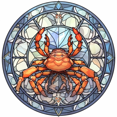 Stained Glass Crab And Queen Sublimation Clipart,Cartoon,hyper realistic, intricate detail, illustration style,high solution,on the white background,