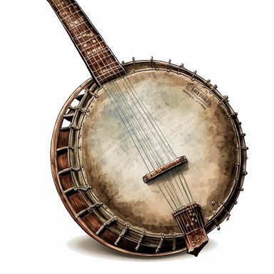 clipart vintage Banjo, white background
