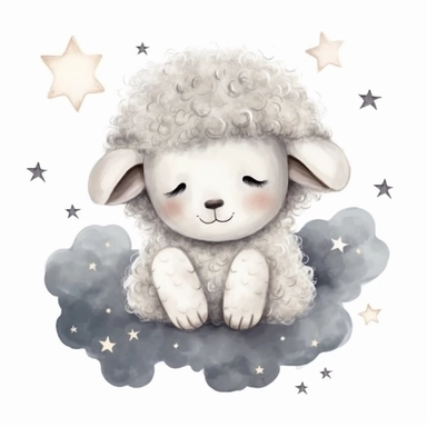 Cute sheep illustration by willows character, realistic adorable sheep sleeping on a soft moon surrounded by stars, sleepy happy clipart, nursery style clipart, Nursery Animals Art, Kids Wall Art, Kids Room Decor, Baby Room Decor, isolated on white, ultra - detailed, high quality, ghibli style, award winning
