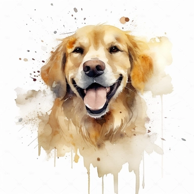a moving golden retriever, happy smiling face, cute animal, adorable, playful atitude, adorable watercolor animal clipart, no background, high quality and very sharp image with clear focus