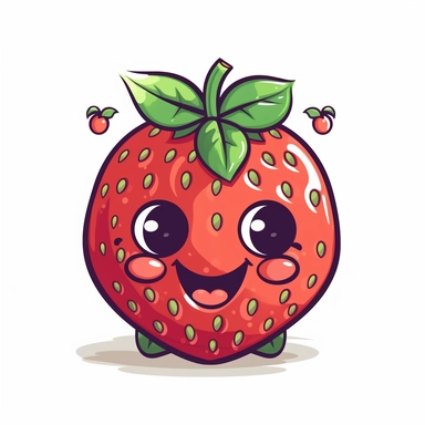 cute Strawberry, happy and smiling, bold line, clipart, sticker, white background, no shadow, 8k detail