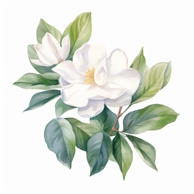 watercolor gardenia flowers clipart for wedding invitation card, hd, detailed, pastel color, clean line, on white background, spaced out