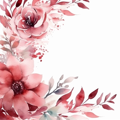 watercolor rectangular floral border Dusty pink - red, white - Clipart, minimal, white background, minimal, big empty space in centre