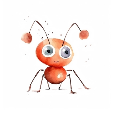 watercolor kids cartoon ant, minimalistic, clipart, white background, illustration
