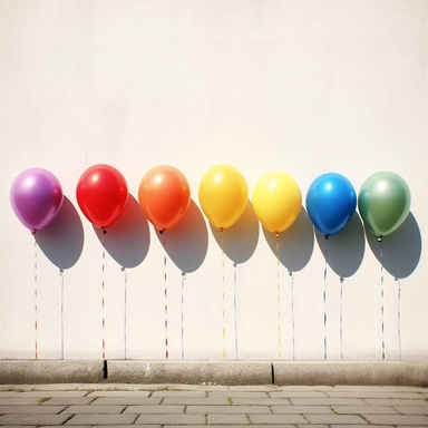balloons lined up side by side, clip art, colourful stock photography--ar 3:2