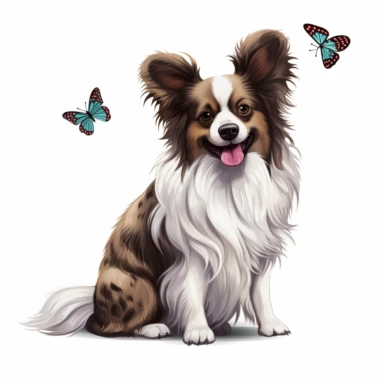 Papillon dog Clipart, painted dog clipart, dog illustration, realistic, white background