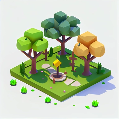 tree park clipart, community concept , game style , white background, 3D, plastic material render, high resolution, 8k illustration, vector , flat, minimalist, cute, elegant, simple, concept, design , high res , 8k, detail