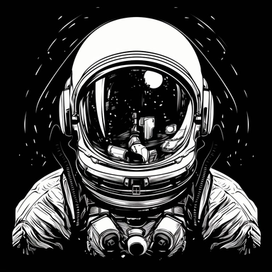 clipart. astronaut head. black and white vector, no outline, ink style, black background