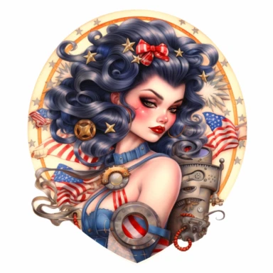design cover tattoed junko mizuno, marvel,paint style, pin up 50's style,clipart,white background