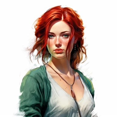 beautiful stunning pretty young woman as Triss from The witcher character, paint art style, clipart, white background, superrealistic, one of a kind