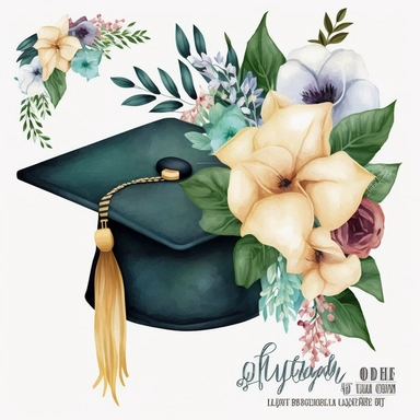 Graduation Cap Watercolor College High School Graduation Clipart Flowers Wreath Graduate PNG Gift Art Graduation Commercial Use Illustration