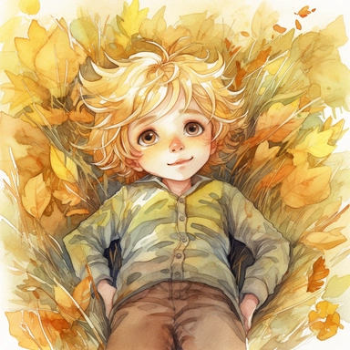 A human baby boy lying on golden grass, from_above, super wide angle, legs, shoes, five years old, curly hair, blond hair, watercolor clipart, full illustration, 4k, sharp focus, watercolor painting, smooth soft skin, symmetry, soft lighting , detailed face, concept art, watercolor style, strybk, children's fairy tale, chibi kawaii,. Octane rendering, 3d, perfect face, detailed face, delicate face, perfect sharp lips, detailed eyes. Craig Davison, Aubrey Beardsley, Conrad Roset, Aikut Aidogdu, A