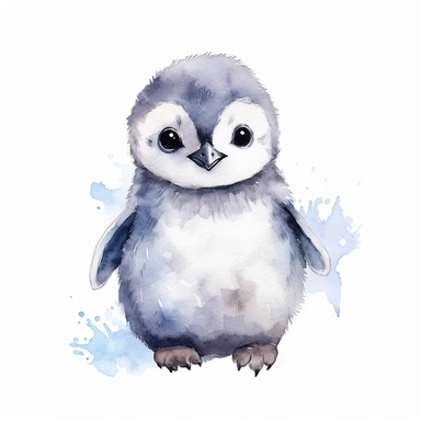 cute baby arctic penguin watercolor clipart, minimalist,white background,