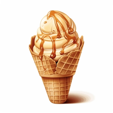 Dulce de leche ice cream in a cone, Clipart, clean lines, white background