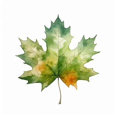 design a watercolor clipart of a green Maple Leaf