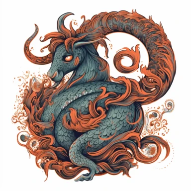 old style fire capricorn zodiac, vector design illustration, in the style of detailed heavy metal embroidery, hand-painted details, Horoscope Clipart, isolated white background