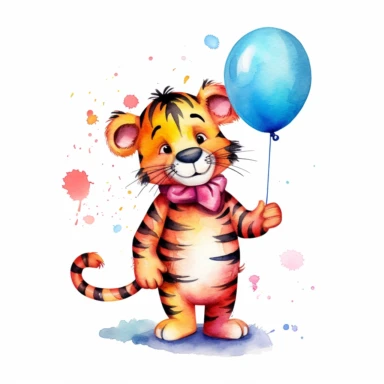 a colorful tigger with kind eyes clipart with watercolor illustration,full body shot,8k,etsy style, white background