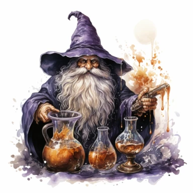 Halloween wizard Potion Brewing, full color, knitted painting texture, Perfect for nursery art and children's book illustration style, simple, cute, full color, clipart, watercolor illustration, single object, high definition 8k, white background for removing background - - no text shadow font watermark